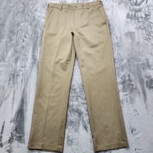 Van Heusen Studio Pants Mens 32/32  Tan‎ Flat Front Straight Leg Office Preppy